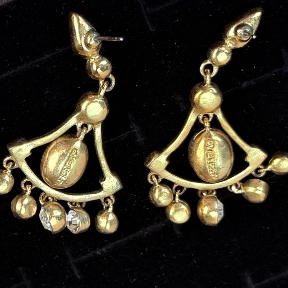 Vintage Givenchy aged goldtone / brasstone bling pierced earrings - Picture 3 of 8